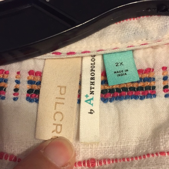 Pilcro Anthropologie Cotton Boho Embroidered Bella Femme Puff Sleeve Top XL - Picture 11 of 16